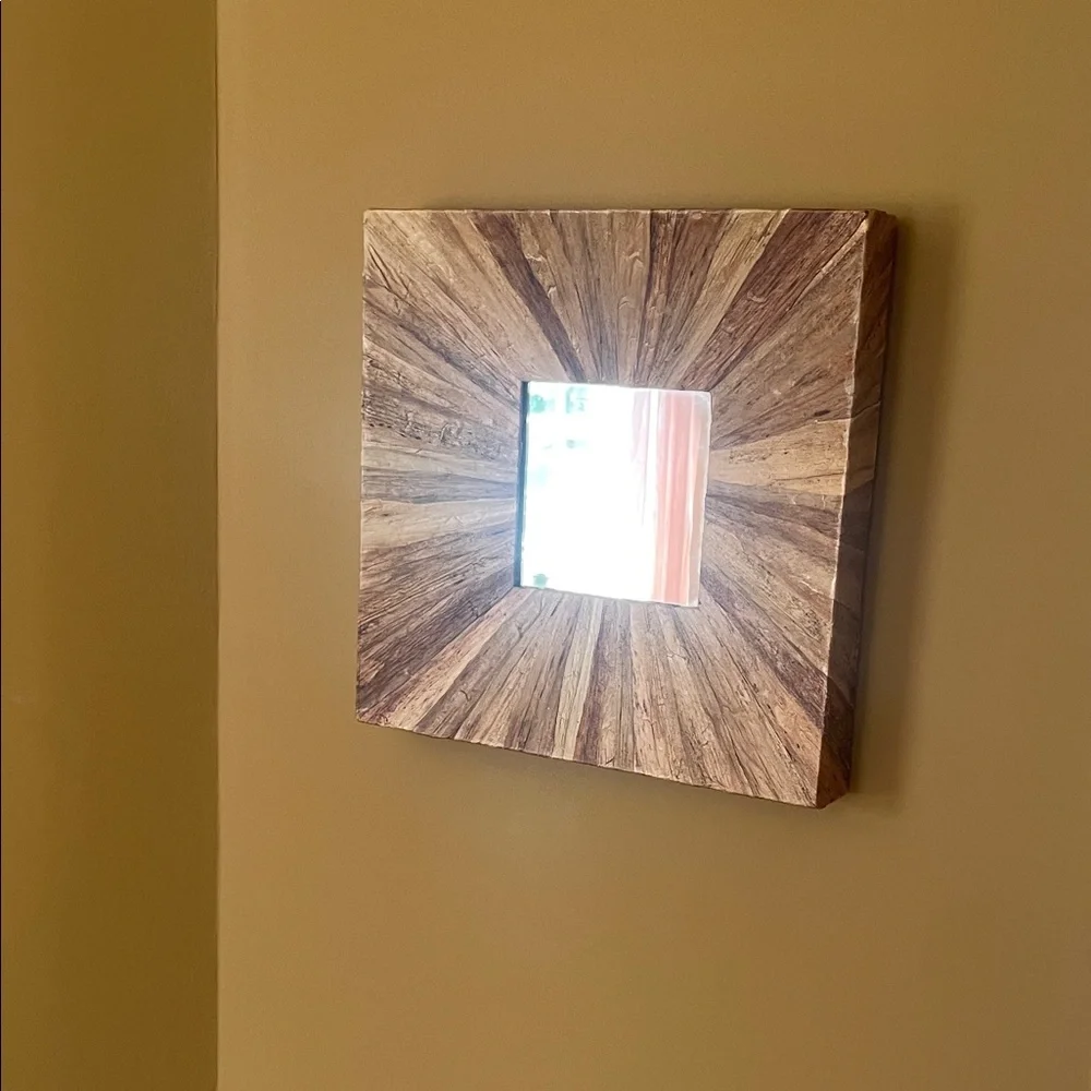 Boho chic Faux Wood Sunburst Wall Mirror solid, unique, gorgeous